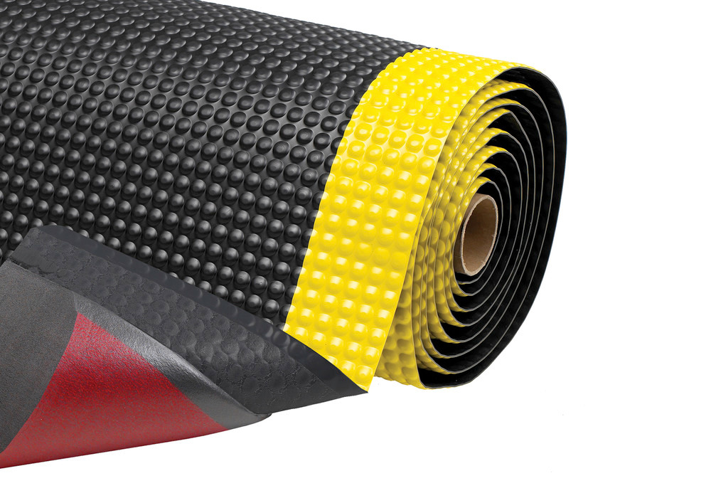 Yellow safety border, chamfered on all sides and RedStop™ non-slip coating on the underside
