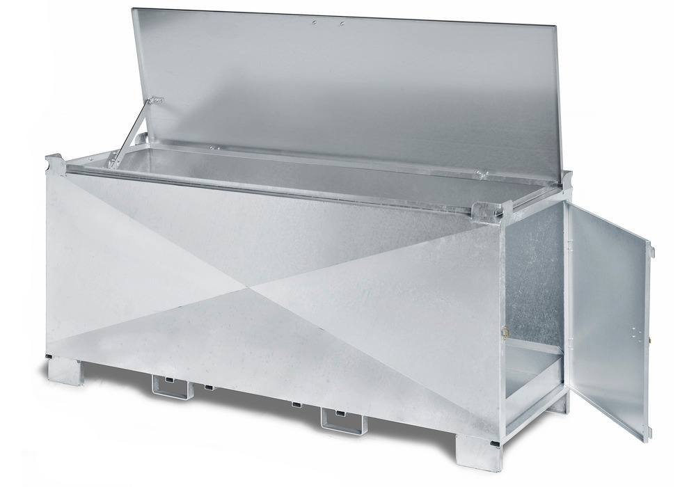 Safety container for fluorescent tubes with door and hinged lid