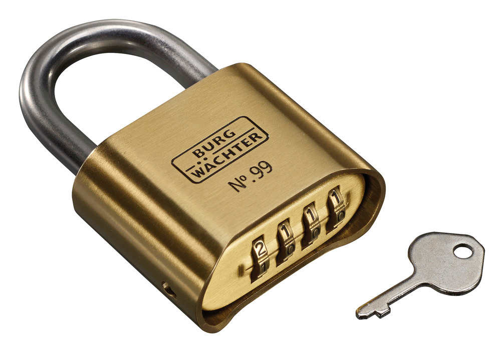 Combination padlock No. 99 Ni 50 SB, with solid brass body