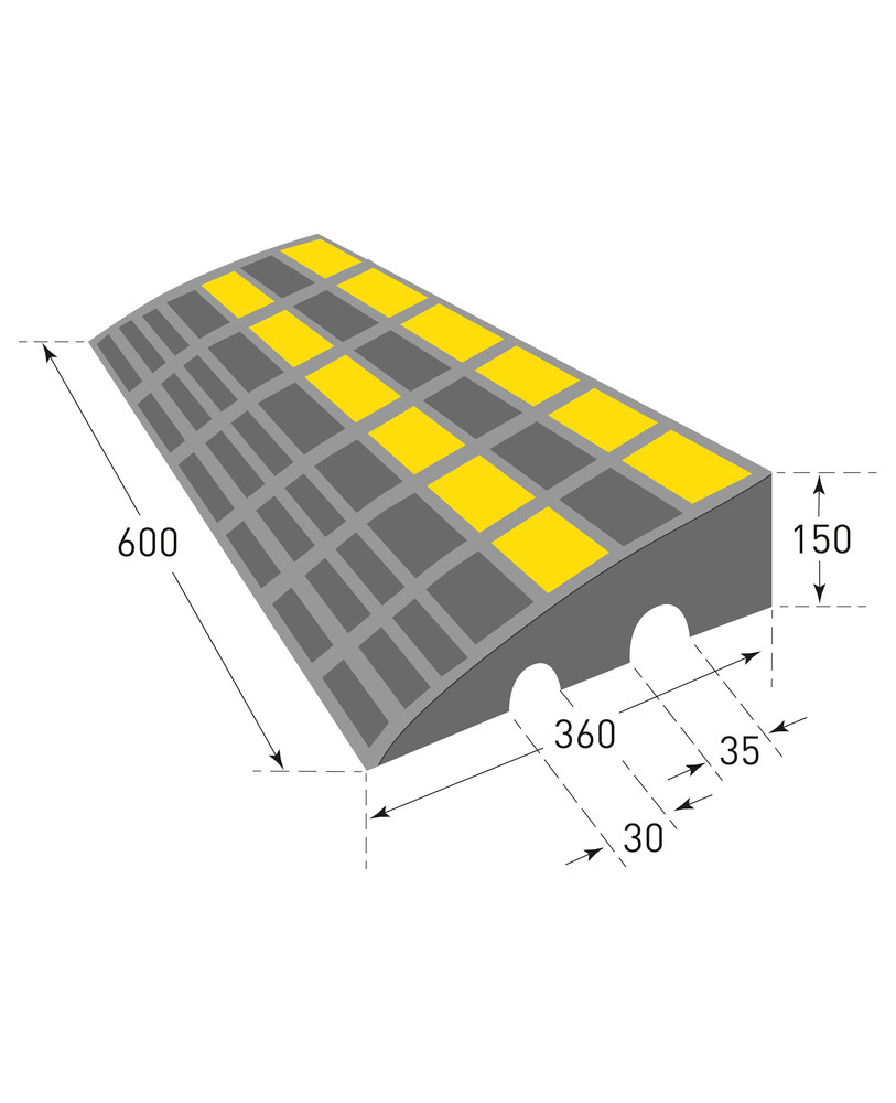 Kerb ramp, rubber, black-refl. yellow, incl. anti-slip surface, H 150 mm